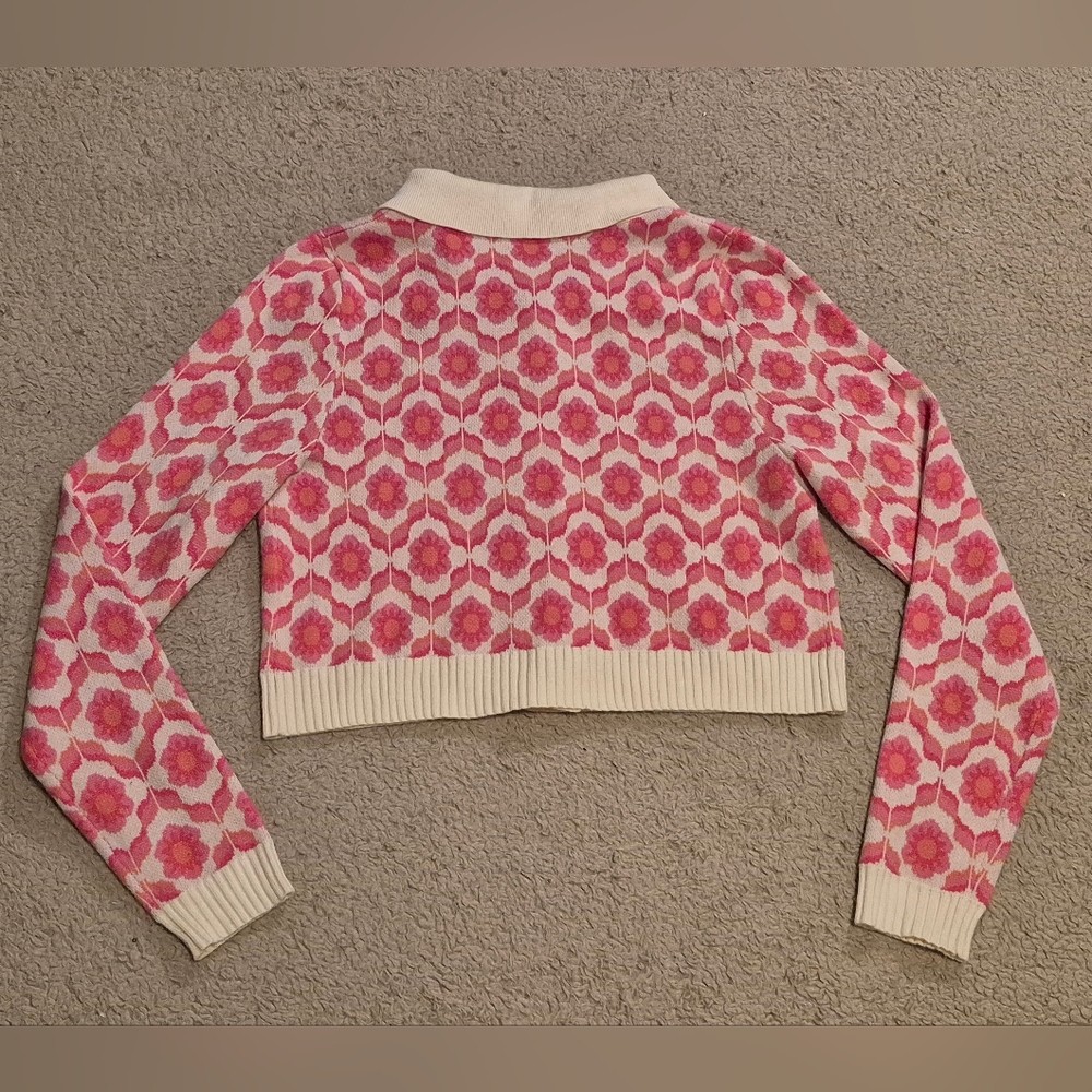Molly Green 70's Retro Flower Cropped Cardigan XS-S EUC - Picture 3 of 11
